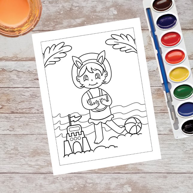 Colour Me Girl Playing at Beach | Activity Cards (Creator Uploaded)