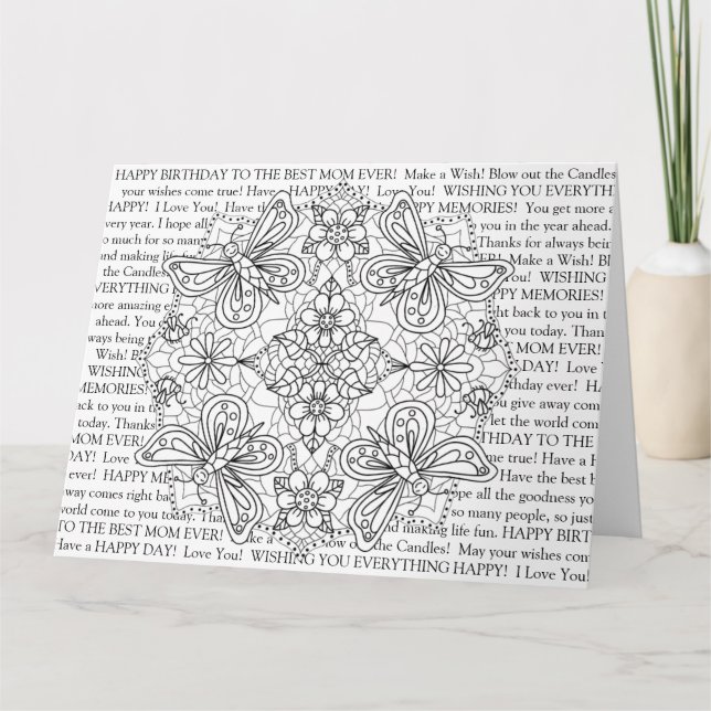 Colour Me, Mom's Birthday Dragonflies and Flowers  Card (Front)