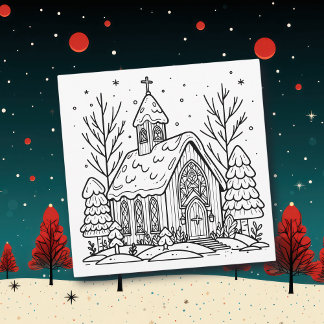 Colour Me Page | Christmas Church Holiday Card