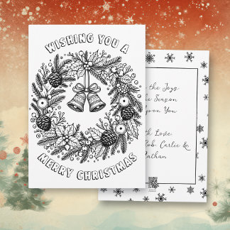 Colour Me Page | Christmas Wreath Holiday Card
