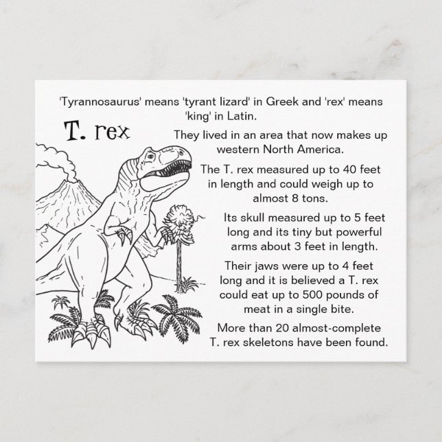 Colour Me Tyrannosaurus Rex Fun Facts Postcard (Front)