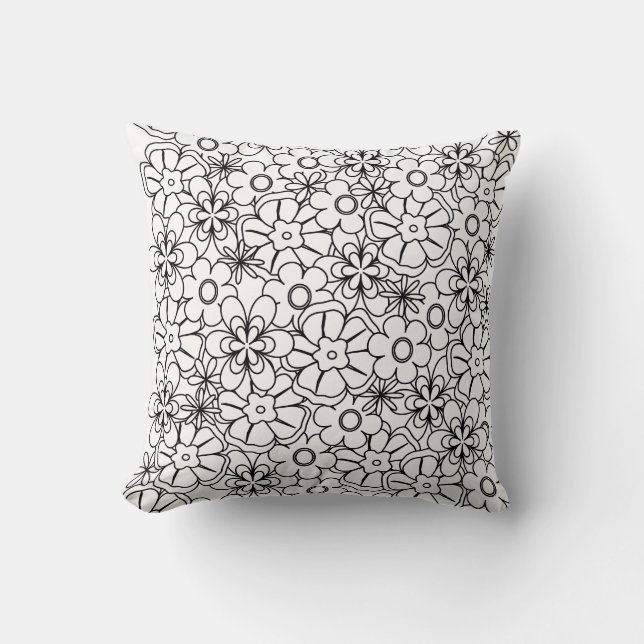 Colour-Me Your Theme Funky Hippy Retro Flowers Throw Pillow (Front)