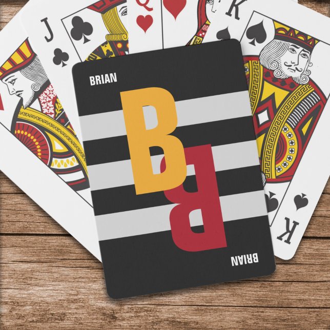 Colour monogram ( initial & name) on striped playing cards (Creator Uploaded)