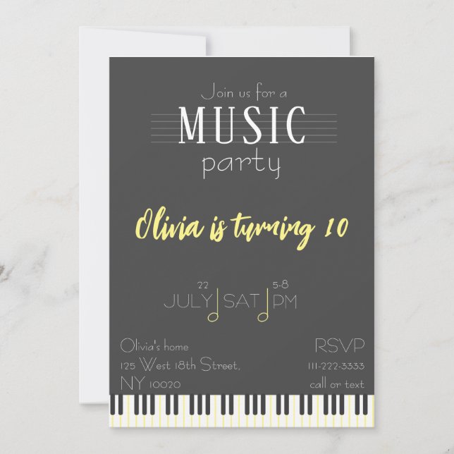 Colour Music Party Birthday Invitation (Front)