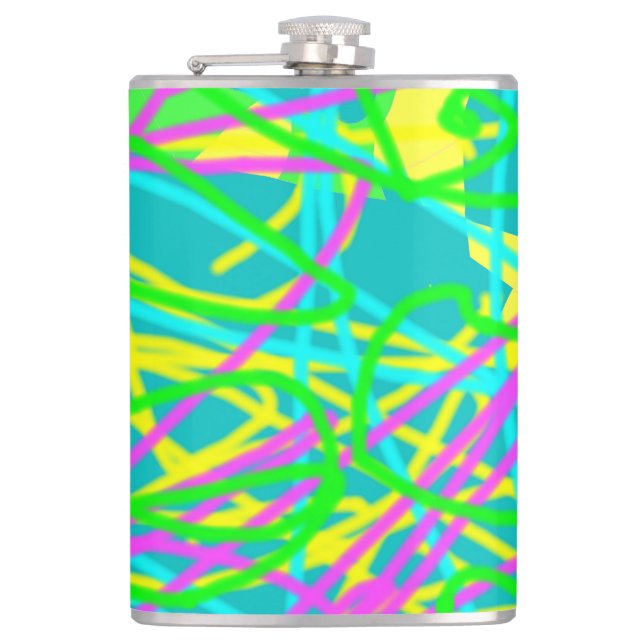 Colour My Dreams Scribble Pattern Expressive Artsy Hip Flask (Front)