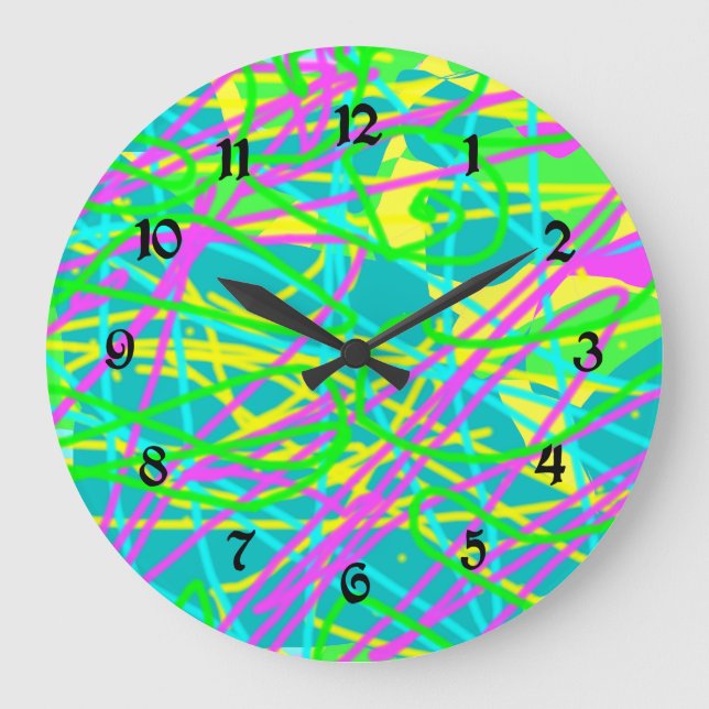 Colour My Dreams Scribble Pattern Expressive Artsy Large Clock (Front)