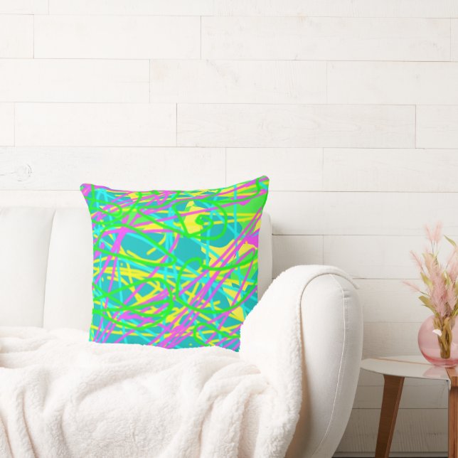 Colour My Dreams Scribble Pattern Expressive Artsy Throw Pillow (Couch)