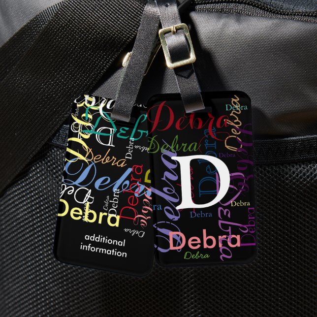colour names monogram typography luggage tag (Creator Uploaded)