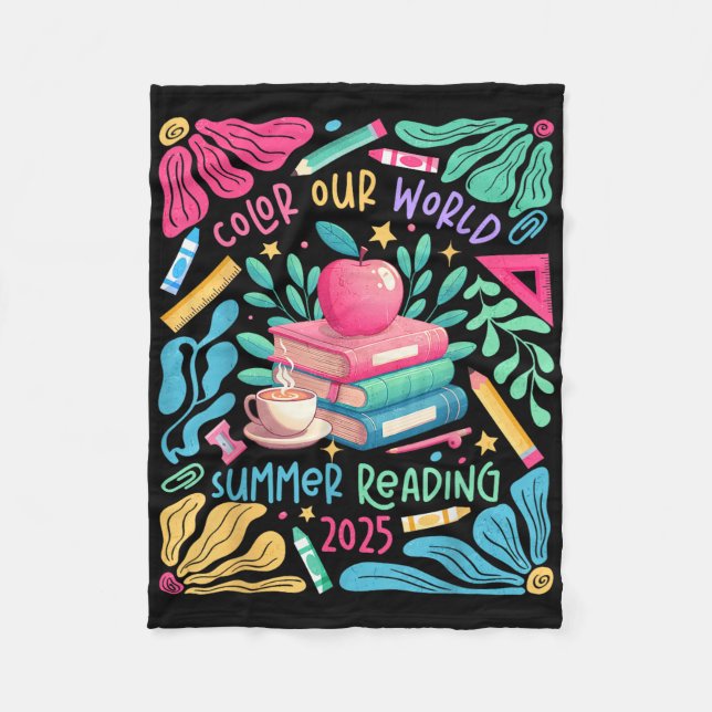 Colour Our World Summer Reading 2025 Boho Wildflow Fleece Blanket (Front)