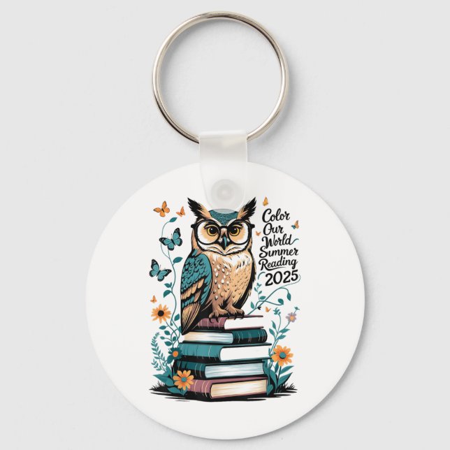 Colour Our World Summer Reading Program 2025 Owl _ Keychain (Front)