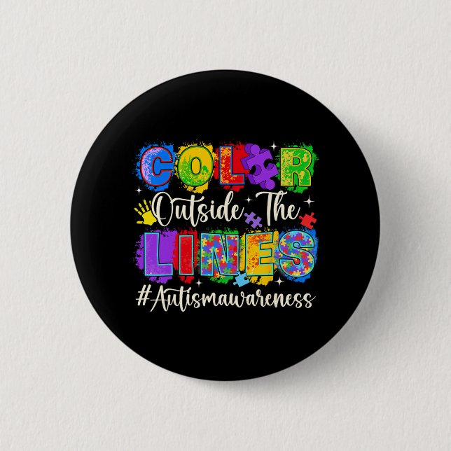 Colour Outside The Lines Autism Awareness Autistic 2 Inch Round Button (Front)