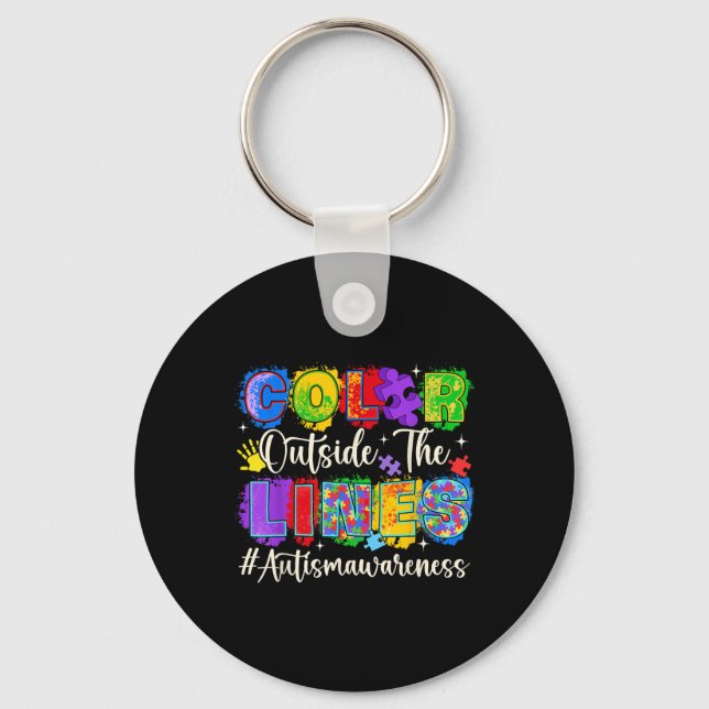 Colour Outside The Lines Autism Awareness Autistic Keychain (Front)