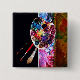 COLOUR PALETTE AND BRUSHERS ,Painter,Artist 2 Inch Square Button