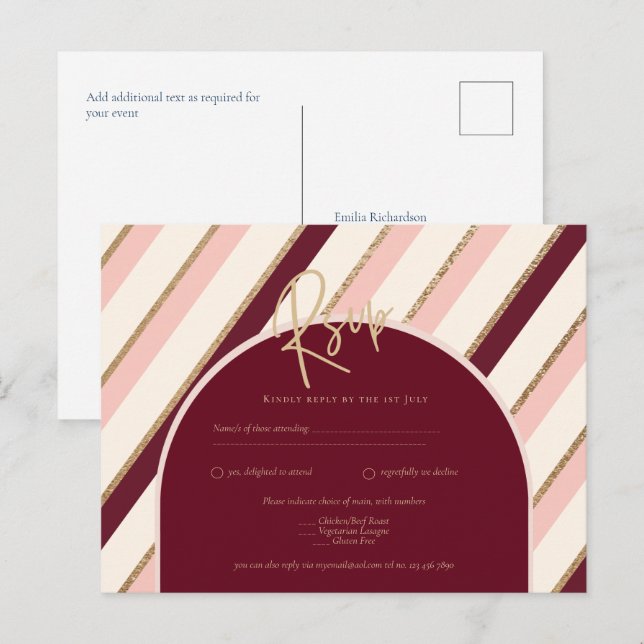 Colour Palette Burgundy Pink Gold Wedding Postcard (Front/Back)