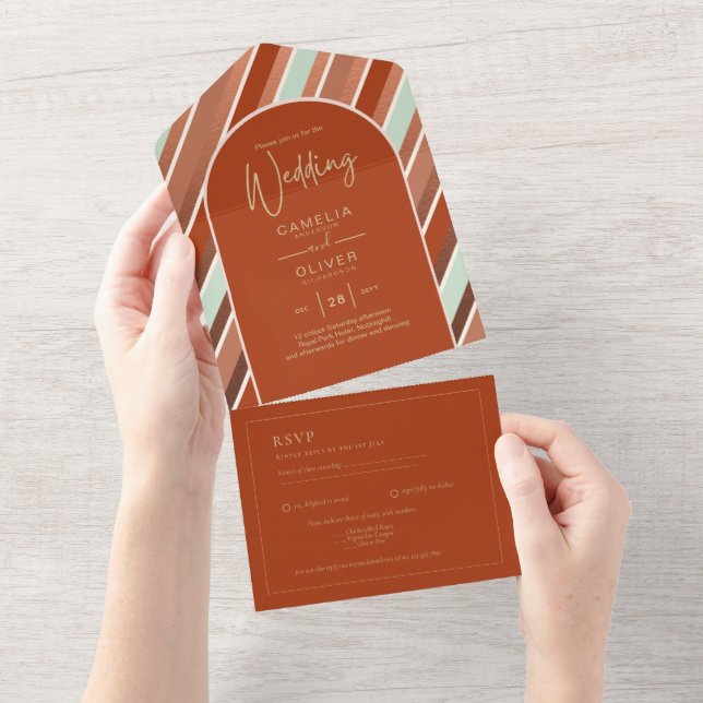 Colour Palette Cinnamon Sage Terracotta Wedding All In One Invitation (Tearaway)