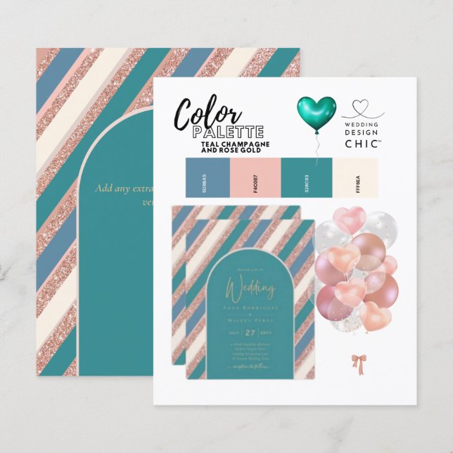 Colour Palette Teal Champagne Rose Gold Wedding  (Front/Back)