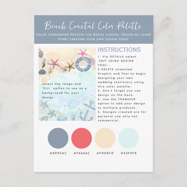 Colour Palette Template for Beach Coastal by LeahG Postcard (Front)