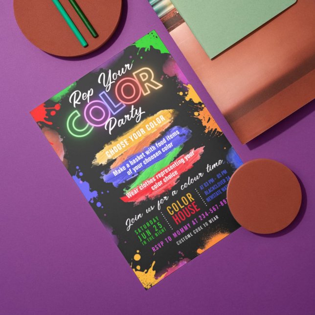  Colour Party Black Invitation Editable Invitation (Color Party Black Invitation Editable Invitation)
