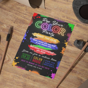 Colour Party Black Invitation Editable Invitation