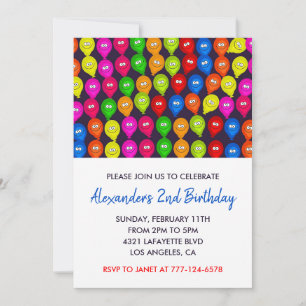 Colour party invitations 2nd boy balloons monster