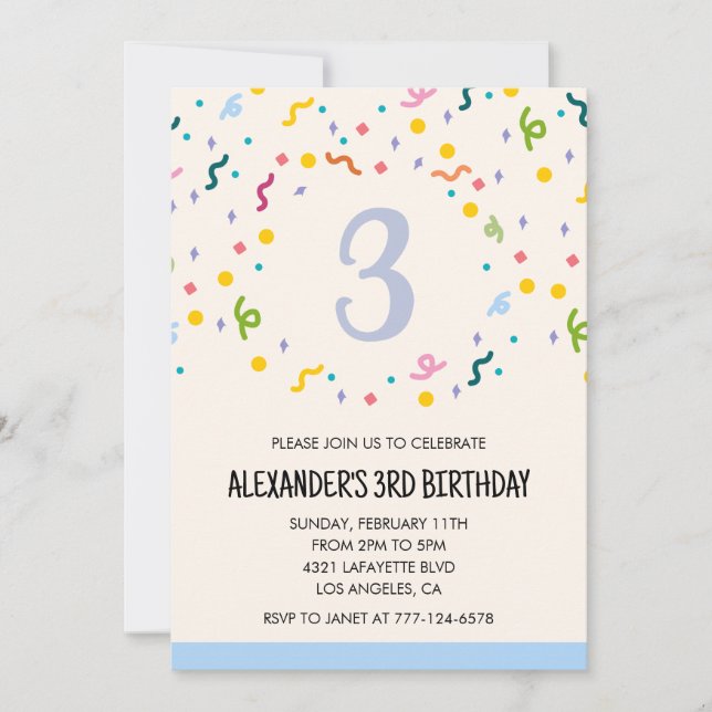 Colour party invitations confetti kids primary (Front)