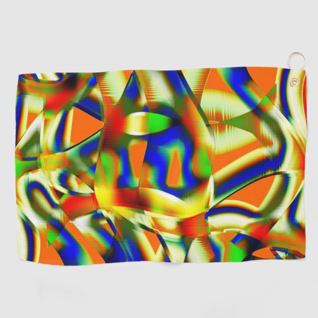 Colour patches on curved beige strips golf towel (Horizontal)