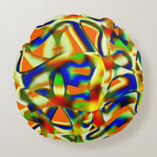 Colour patches on curved beige strips round pillow