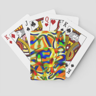 Colour patches on twisted greenish beige strips playing cards