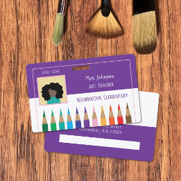 Colour Pencil Art Teacher Purple Horizontal Badge