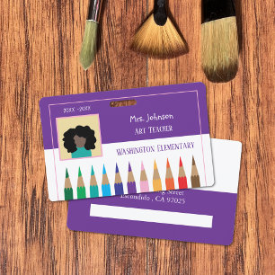 Colour Pencil Art Teacher Purple Horizontal Badge