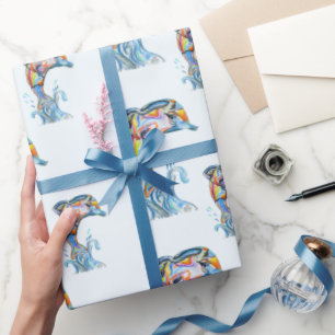 Colour Pencil Dolphins Jumping Out Of Water Wrapping Paper