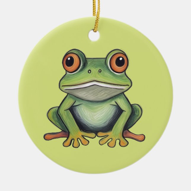 Colour Pencil Drawing Frog Ceramic Ornament (Front)