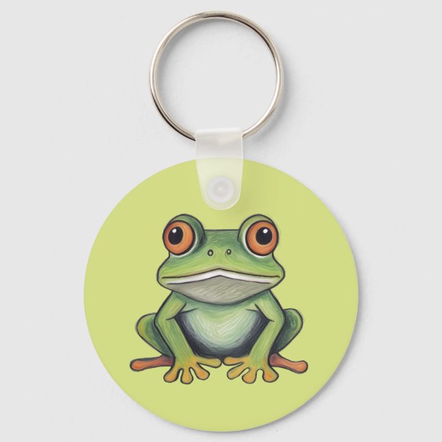 Colour Pencil Drawing Frog Keychain (Front)