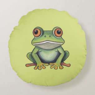 Colour Pencil Drawing Frog Round Pillow