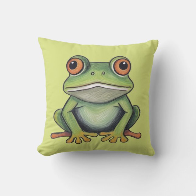 Colour Pencil Drawing Frog Throw Pillow (Front)