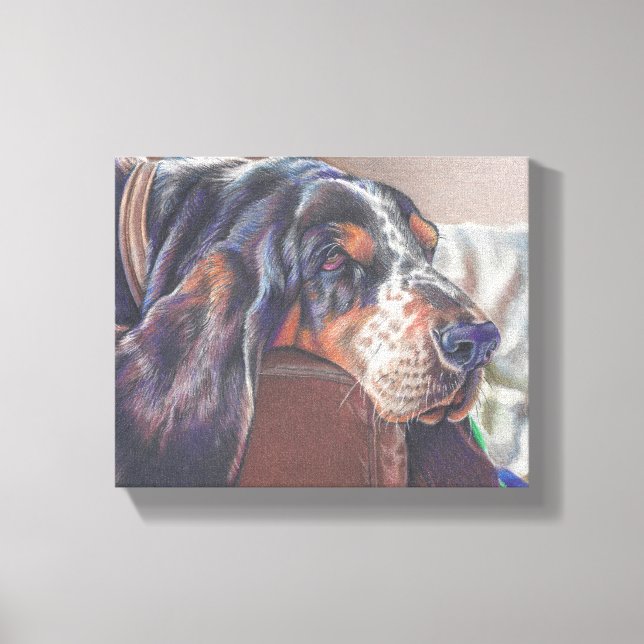 colour pencil drawing of basset hound dog on canva canvas print (Front)