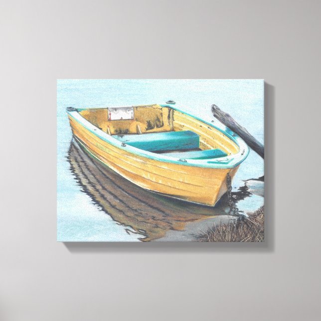 Colour Pencil Drawing of Yellow Boat Canvas Print (Front)