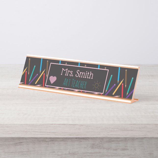 Colour Pencils Art Teacher Personalized Name Plate (Front)