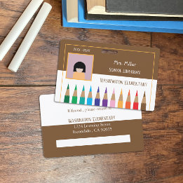 Colour Pencils Doodle School Librarian Brown Badge