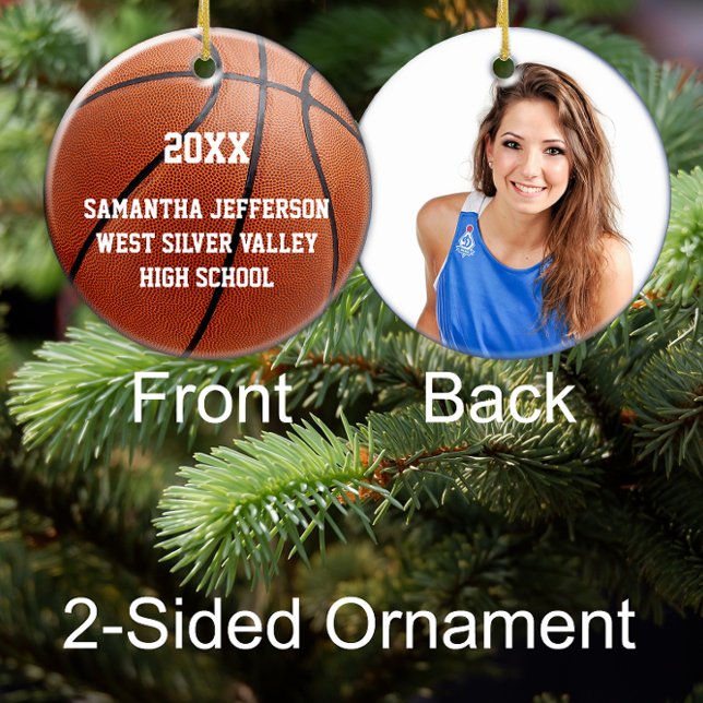 Colour Photo Basketball Sports Graduation School Ceramic Ornament (custom photo basketball graduation annual school christmas ornament)
