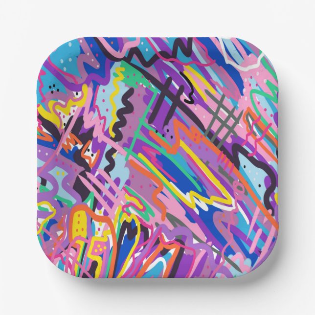 Colour Play Abstract Print Paper Plate (Front)