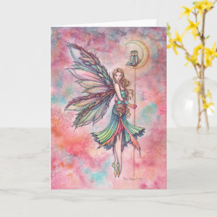 Colour Play Fairy and Owl on Moon Fantasy Art Card