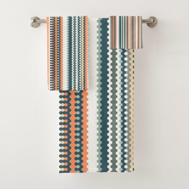 Colour-Play Geo Striped Design Bath Towel Set (Insitu)