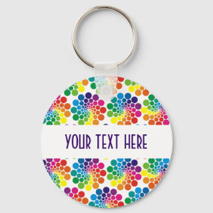 Colour Points Circle Pattern + your backgr. & text Keychain