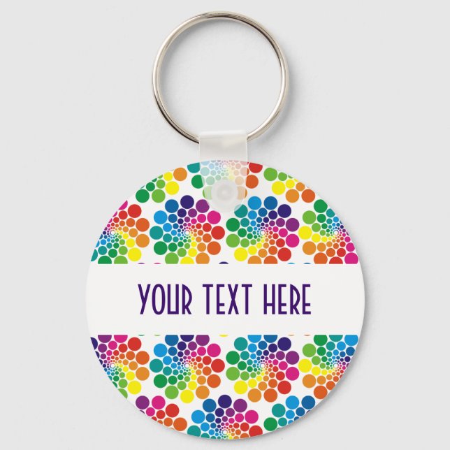 Colour Points Circle Pattern + your backgr. & text Keychain (Front)