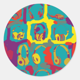 colour pop art dj headphones classic round sticker