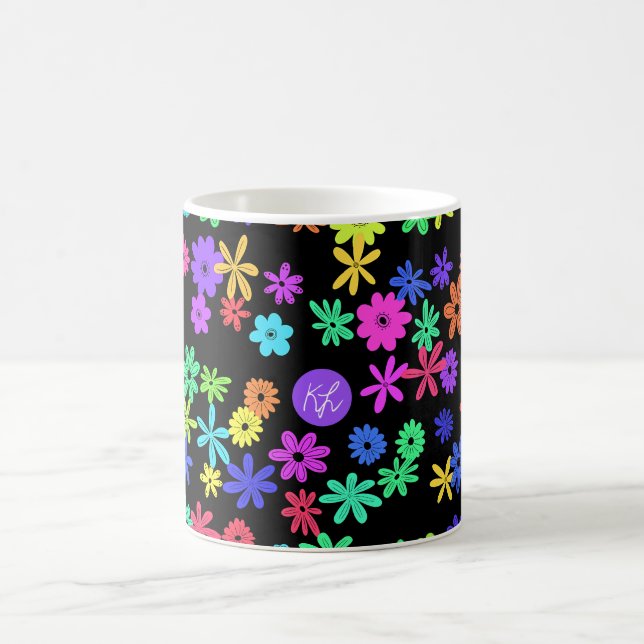 Colour Pop Cute Flowers Personalized Coffee Mug (Center)