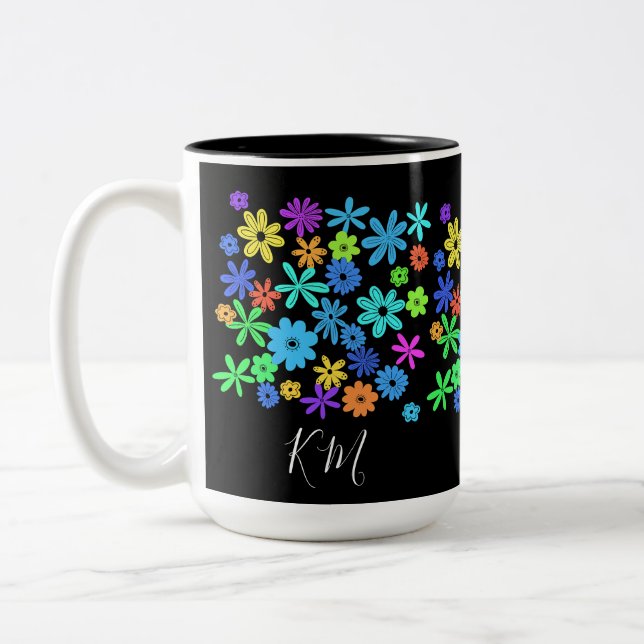 Colour Pop Cute Flowers Personalized Mug (Left)