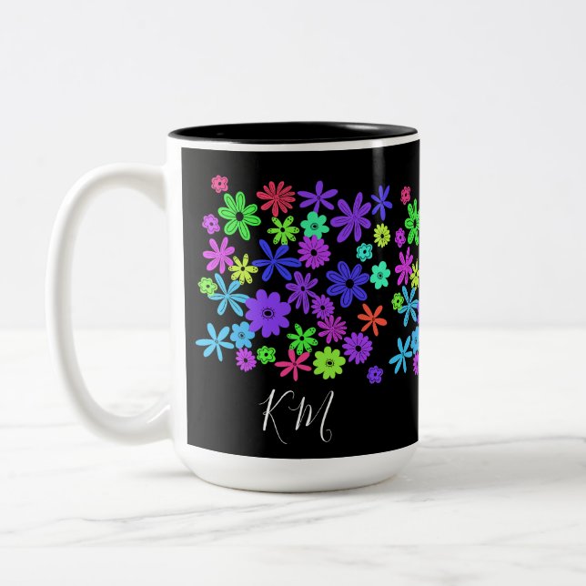 Colour Pop Cute Flowers Personalized Mug (Left)