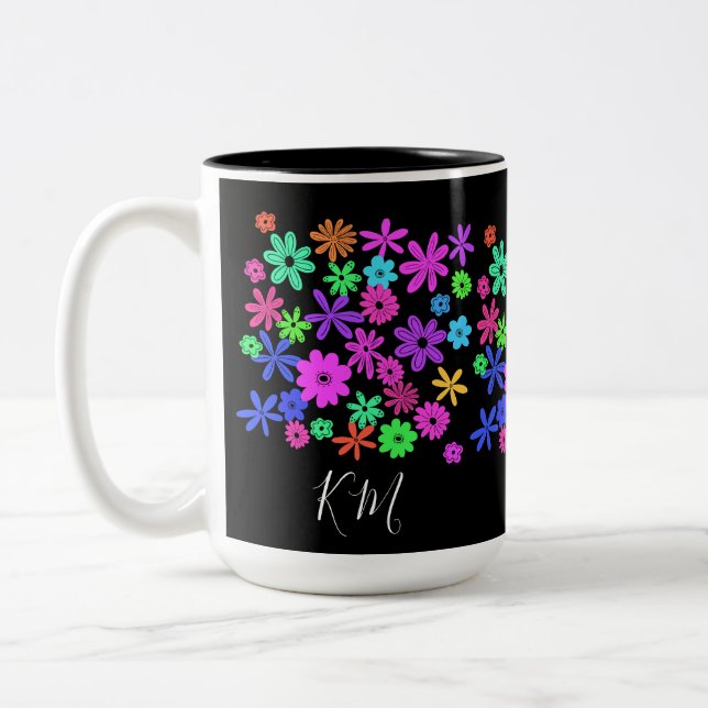 Colour Pop Cute Flowers Personalized Mug (Left)